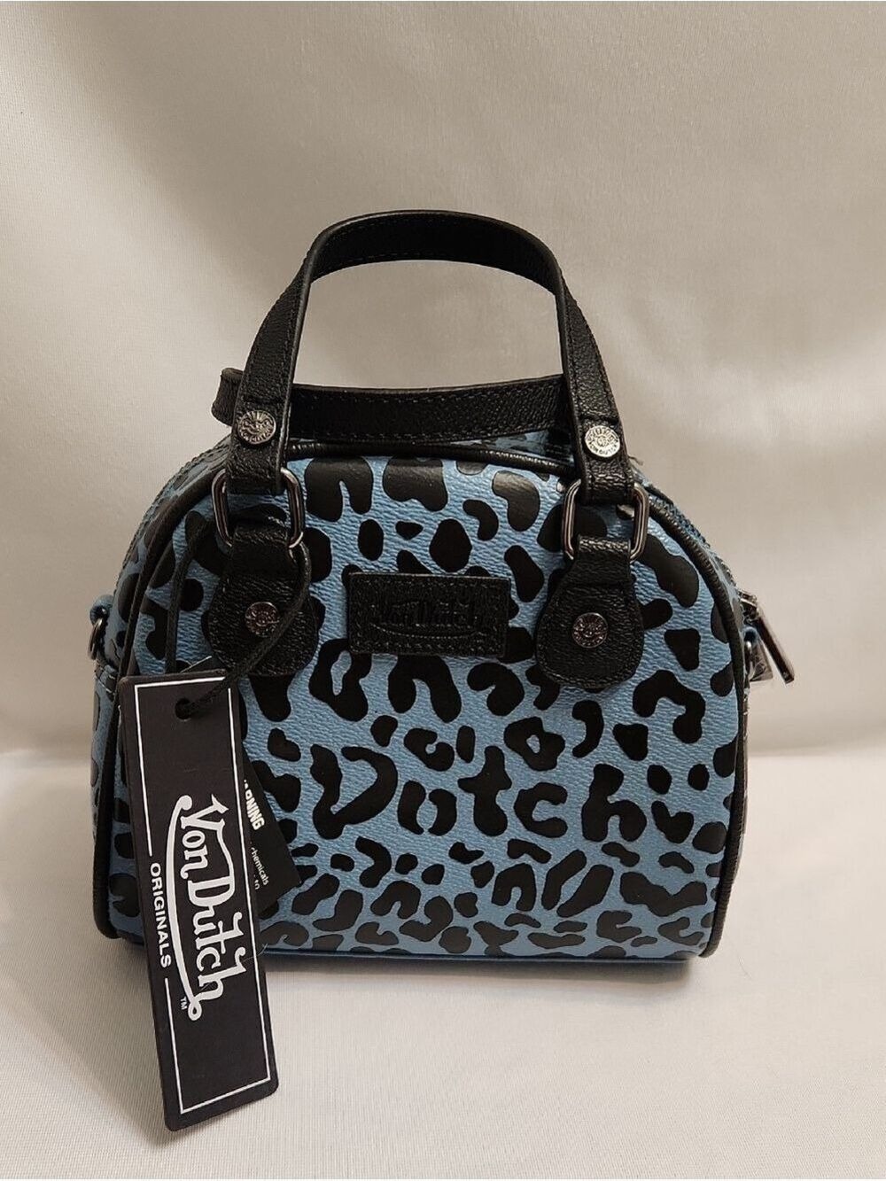 Von Dutch Cheetah Blueberry Crush Black Blue Limited Edition Bowling Bag